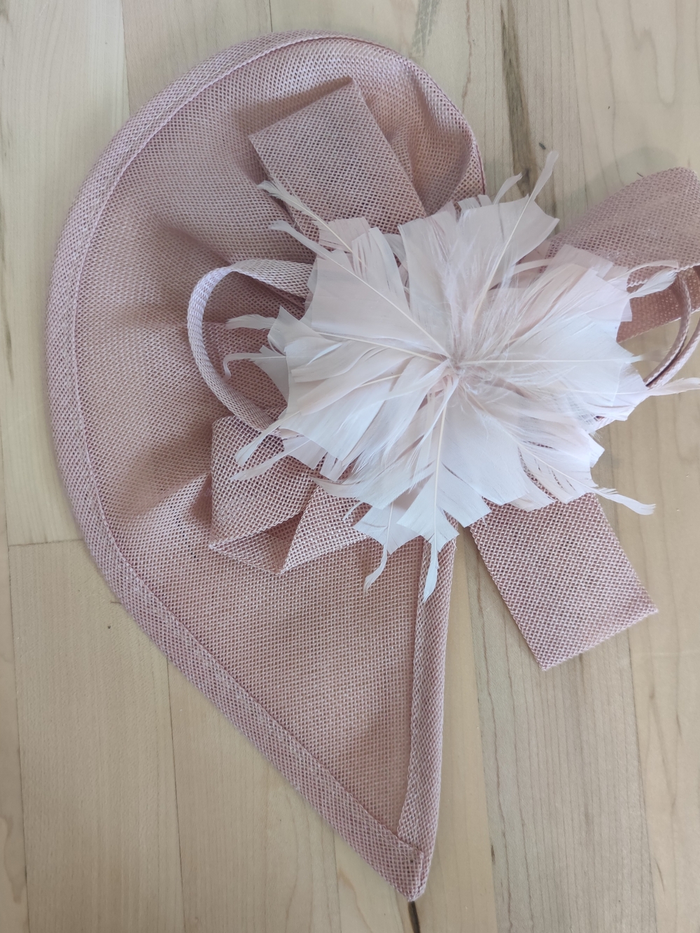 Blush Pink Women's Fascinator Hat with Feather Rosette